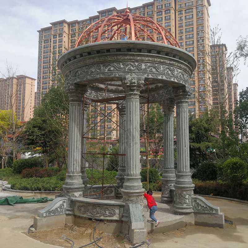 景觀涼亭廠家，園林小區(qū)景觀亭子，大理石石材涼亭